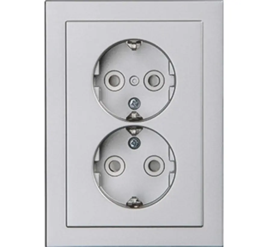 wandcontactdoos 2-voudig randaarde Safety+ voor ovale 1,5 inbouwdoos Future Linear aluzilver mat (302EUJT-83)