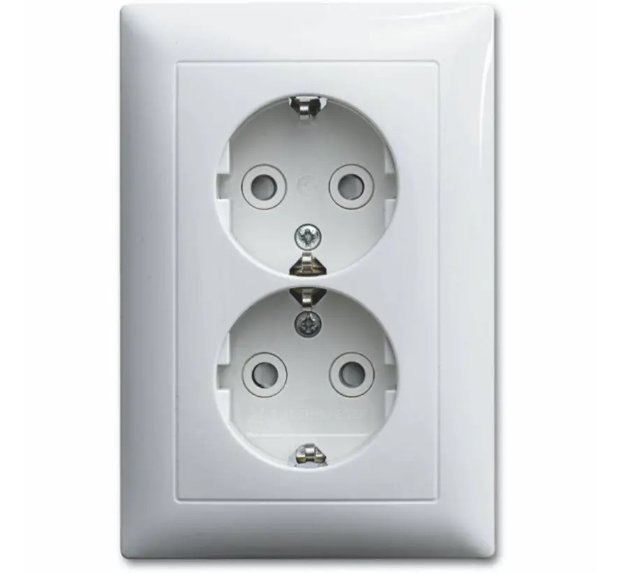 wandcontactdoos 2-voudig randaarde Safety+ voor ovale 1,5 inbouwdoos Balance SI wit glans (302EUJT-914)