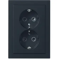 Busch-Jaeger wandcontactdoos 2-voudig randaarde Safety+ voor ovale 1,5 inbouwdoos Future Linear zwart matt (302EUJT-885)