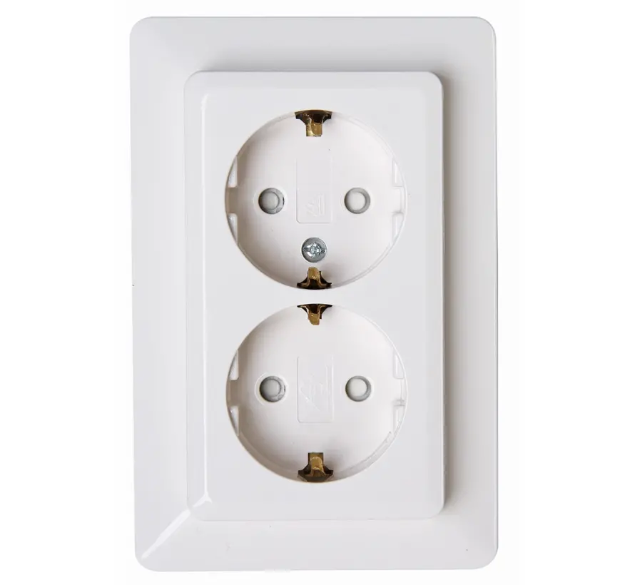 wandcontactdoos 2-voudig randaarde Safety+ voor enkele inbouwdoos HK02 Milano arctic wit (927713009)