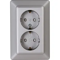 Kopp wandcontactdoos 2-voudig randaarde Safety+ voor enkele inbouwdoos HK02 Milano staal grijs (927720003)