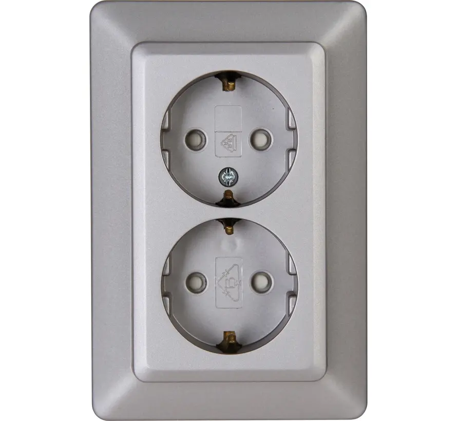 wandcontactdoos 2-voudig randaarde Safety+ voor enkele inbouwdoos HK02 Milano staal grijs (927720003)