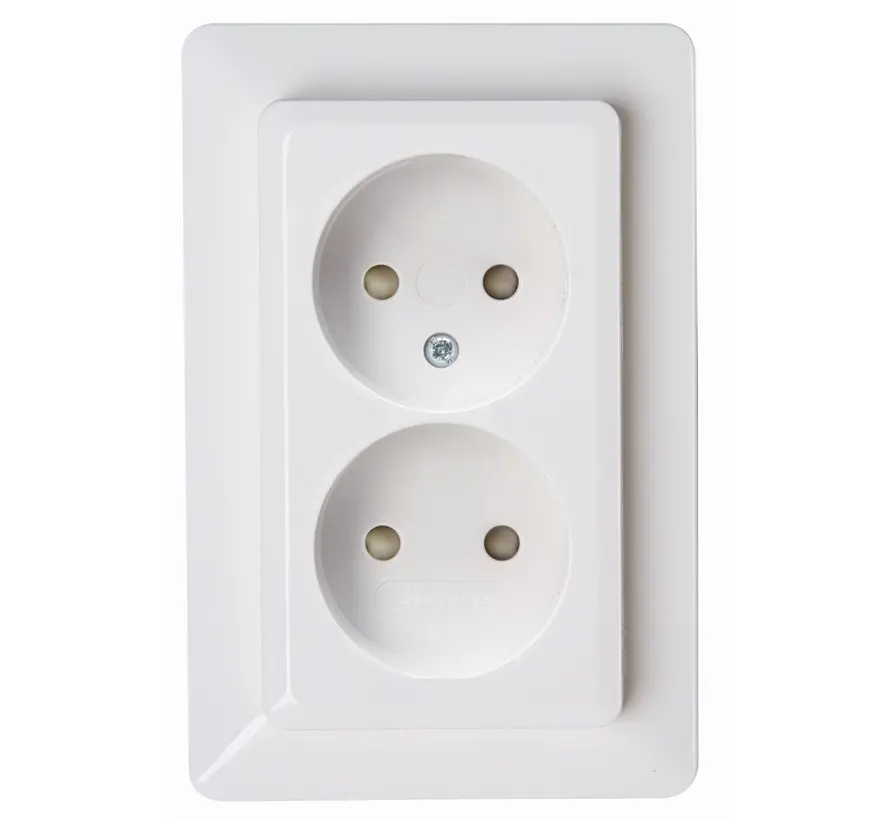 wandcontactdoos 2-voudig zonder randaarde Safety+ voor enkele inbouwdoos HK02 Milano arctic wit (950513007)