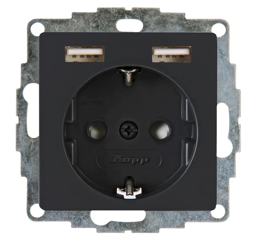 wandcontactdoos randaarde met verhoogde aanraakbeveiliging en 2x USB HK07 Athenis antraciet (296215003)
