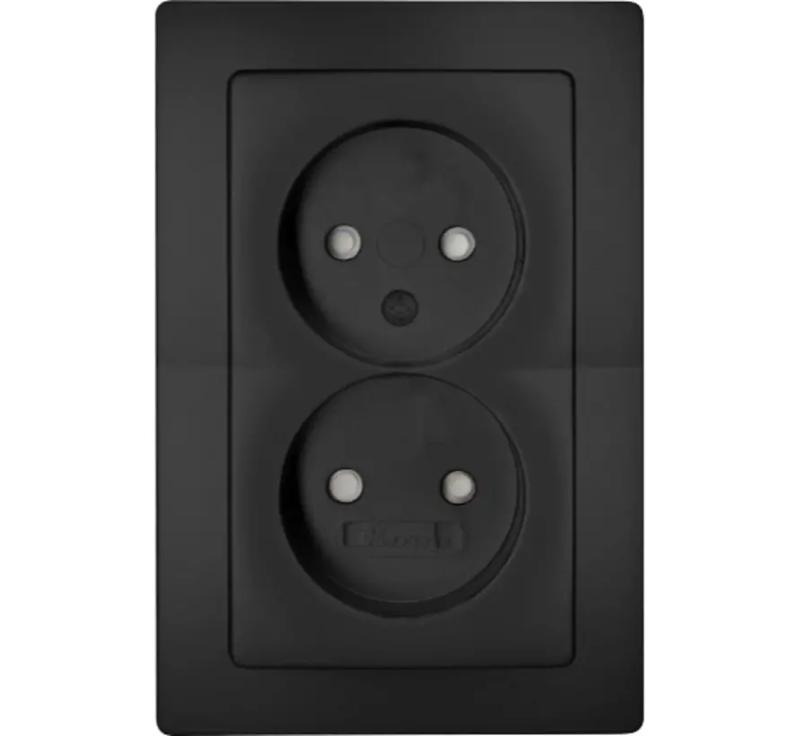 wandcontactdoos 2-voudig zonder randaarde Safety+ voor enkele inbouwdoos HK05 Paris zwart mat (944750081)