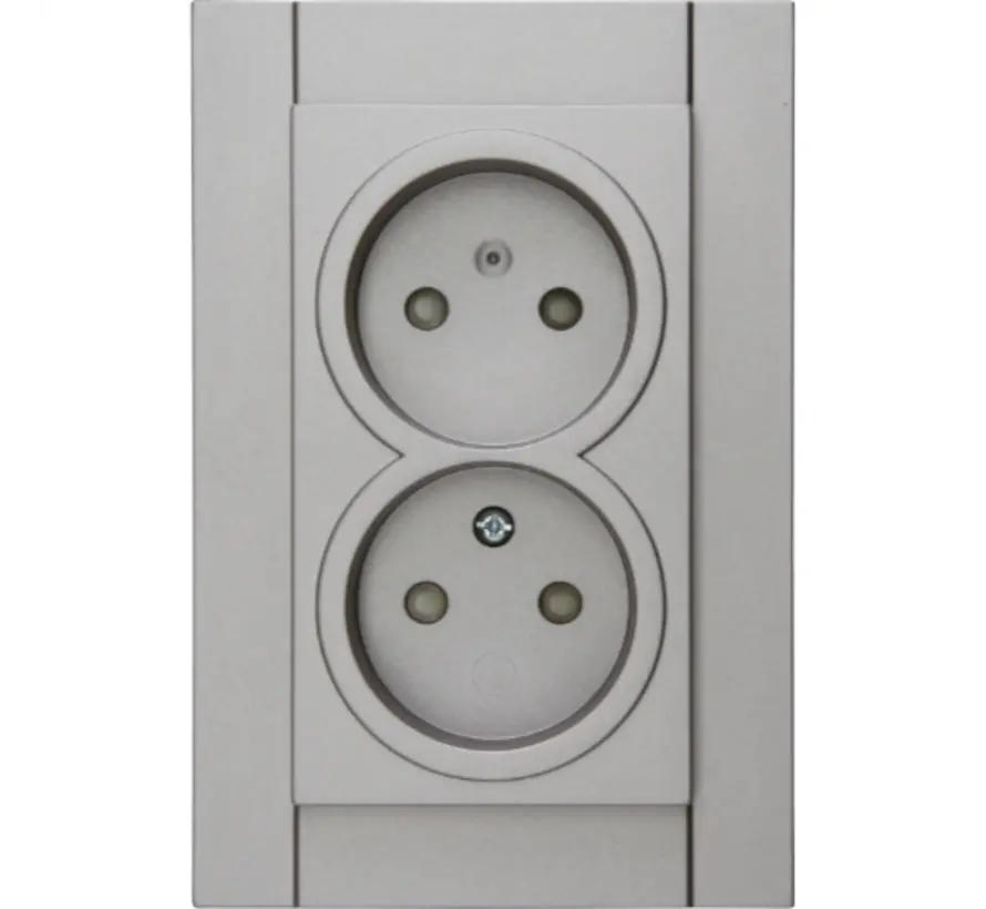 wandcontactdoos 2-voudig zonder randaarde Safety+ voor enkele inbouwdoos HK07 Athenis staal grijs (950047007)