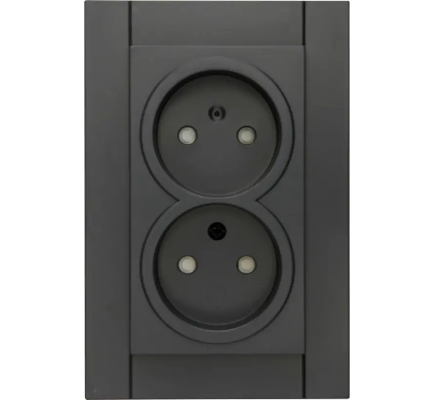 wandcontactdoos 2-voudig zonder randaarde Safety+ voor enkele inbouwdoos HK07 Athenis antraciet (950015004)