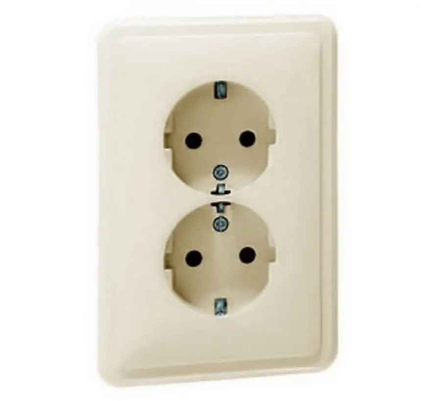 wandcontactdoos 2-voudig randaarde voor ovale 1,5 inbouwdoos Standard creme (80.6412 W)