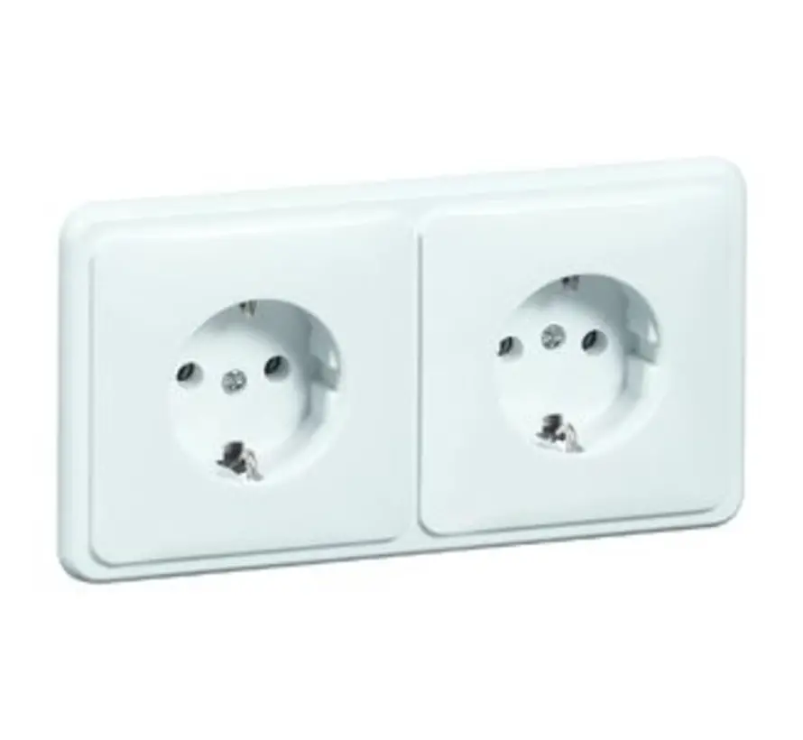 wandcontactdoos 2-voudig randaarde vlak voor wandgoot Standard wit glans (80.6512/3.02)