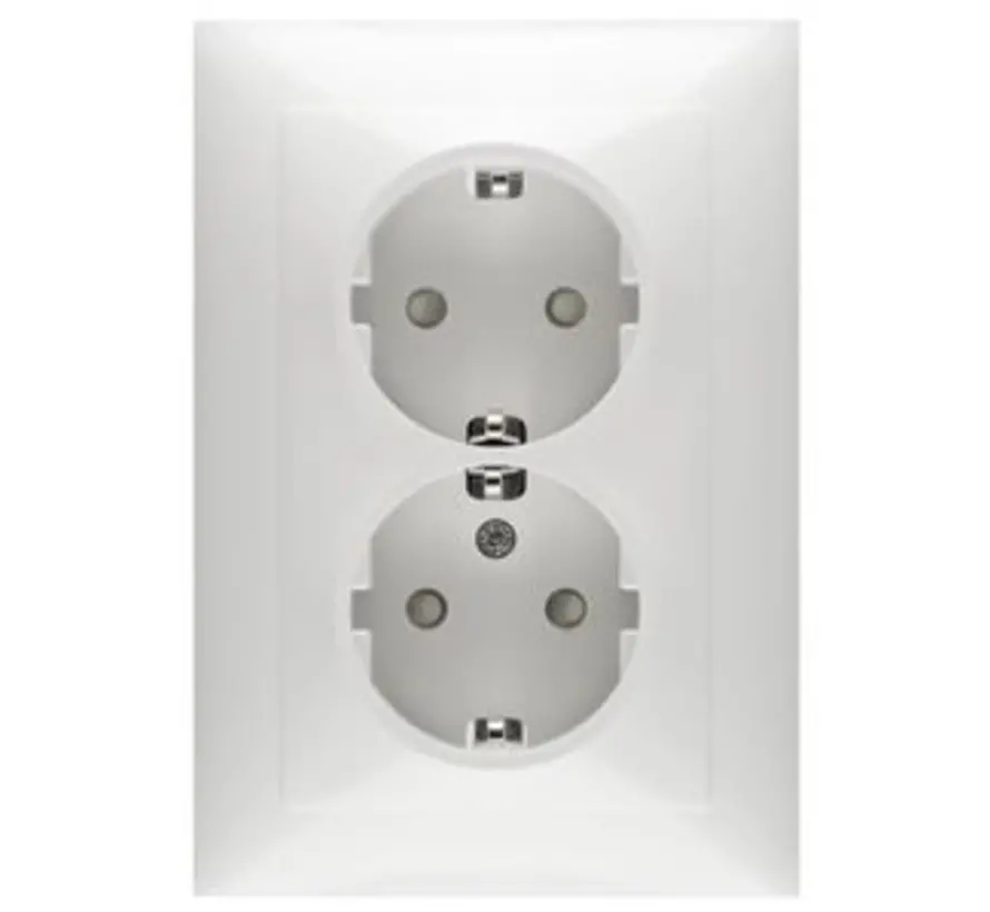 wandcontactdoos 2-voudig randaarde kindveilig Badora levend wit (11.6512.02 SI)