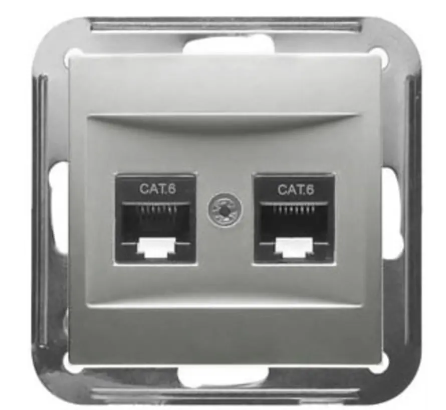 RJ45 data wandcontactdoos CAT6 recht 2-voudig Badora aluminium (11.1858/8.70 UAE-C6)