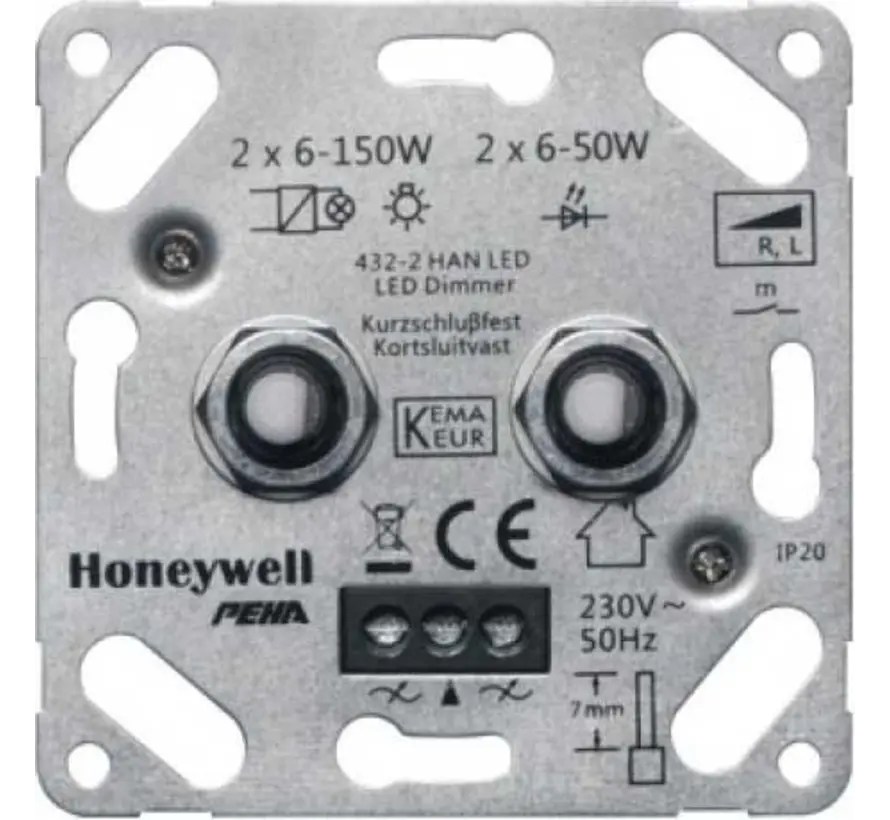 led dimmer serie draai/drukknop duo 2x 6-50W (432-2 HAN LED O.A.)