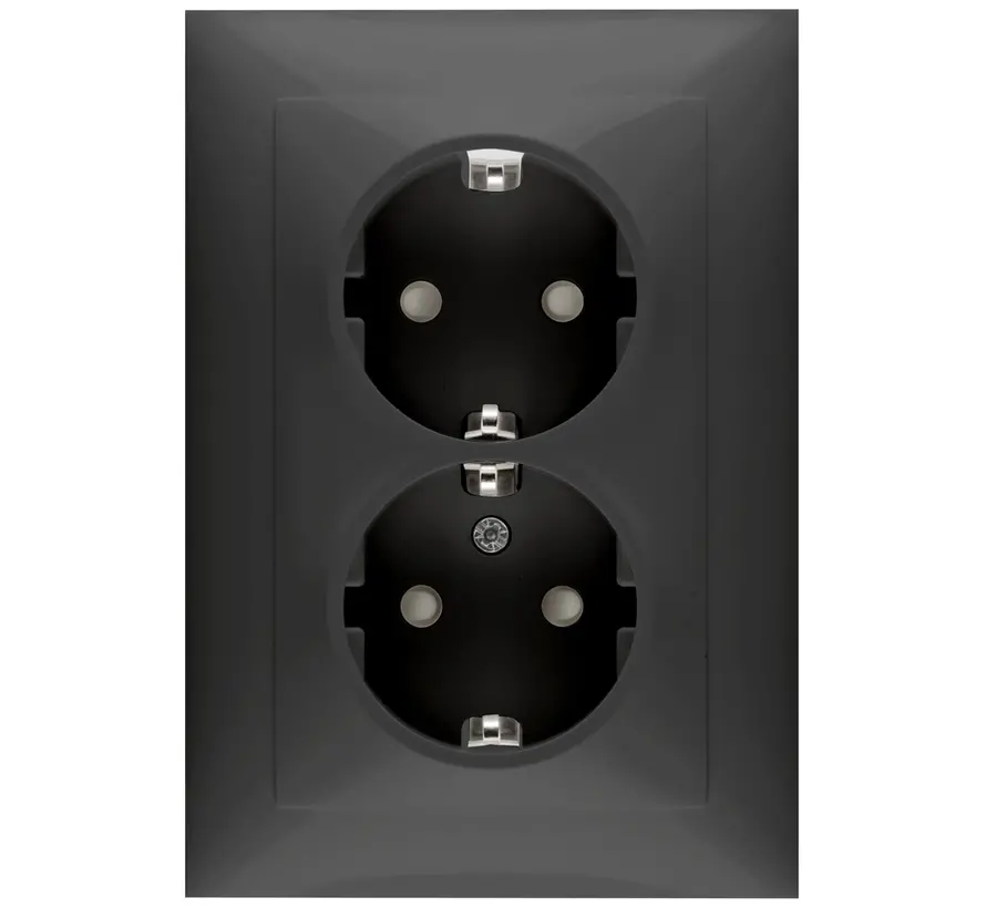 wandcontactdoos 2-voudig randaarde kindveilig Badora zwart mat (D 11.6512.193 SI)