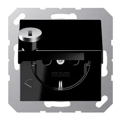 JUNG wandcontactdoos randaarde Safety+ met klapdeksel en slot A-range zwart (A 1520 NBFKLSL SW)