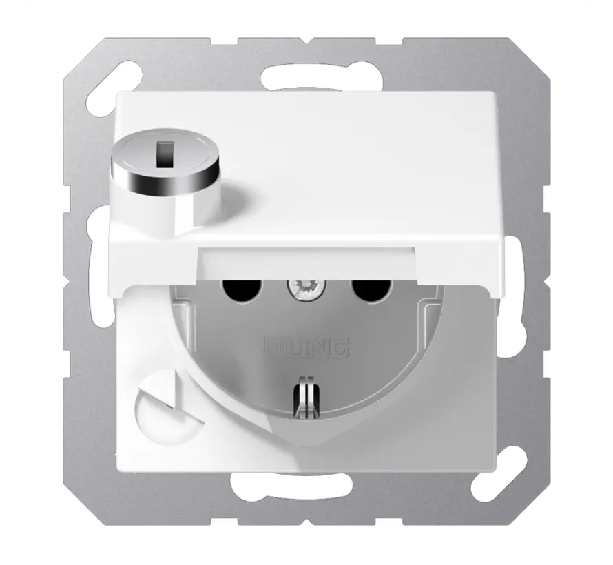 wandcontactdoos randaarde Safety+ met klapdeksel en slot A-range alpine wit (A 1520 NBFKLSL WW)