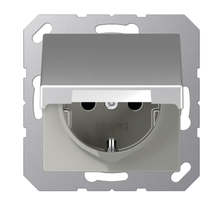 wandcontactdoos randaarde Safety+ met klapdeksel A-range aluminium (A 1520 NBFKIKL AL)