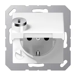JUNG wandcontactdoos randaarde Safety+ met klapdeksel en slot AS500 alpine wit (AS 1520 NBFKLSL WW)