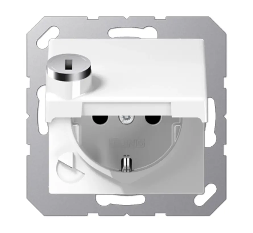wandcontactdoos randaarde Safety+ met klapdeksel en slot AS500 alpine wit (AS 1520 NBFKLSL WW)