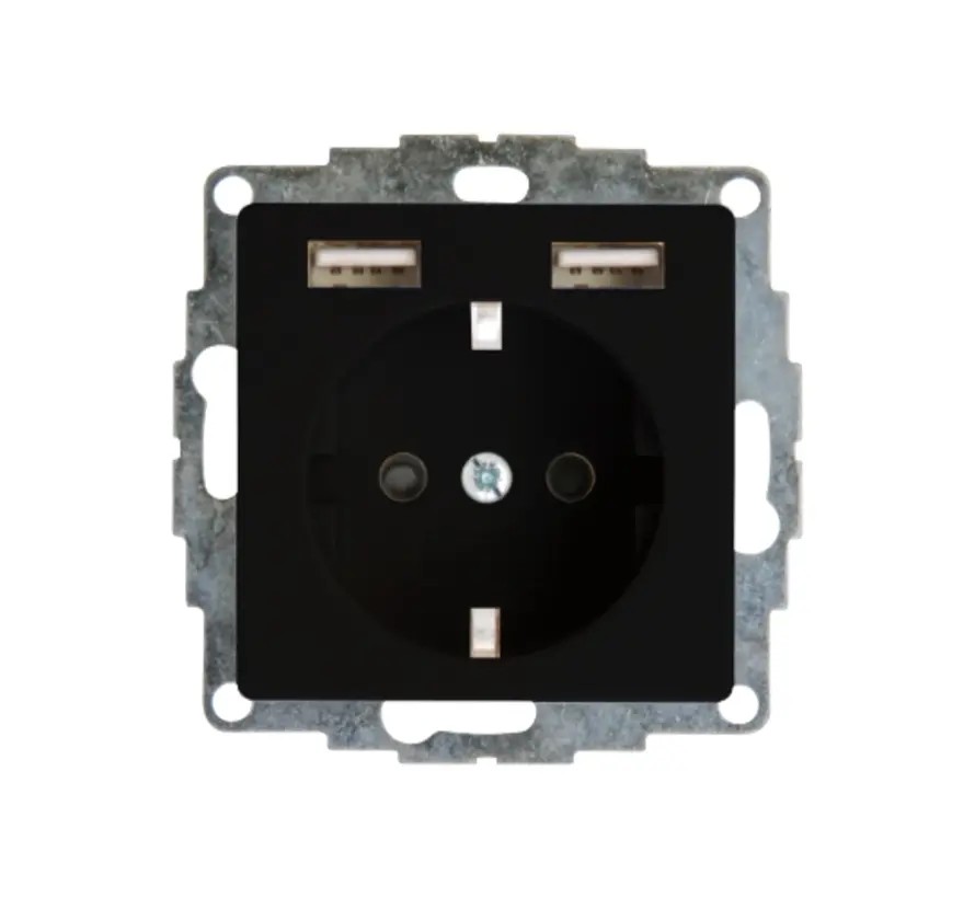 wandcontactdoos randaarde verhoogde aanraakbeveiliging en 2x USB HK07 Athenis zwart mat (296250006)
