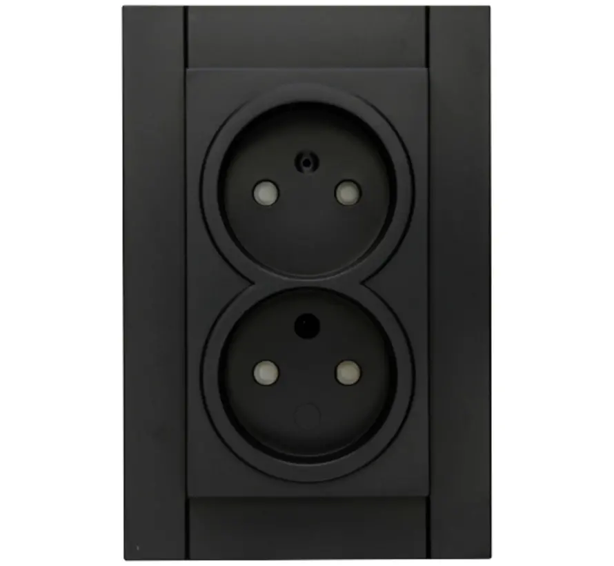 wandcontactdoos 2-voudig zonder randaarde Safety+ voor enkele inbouwdoos HK07 Athenis zwart mat (950050007)