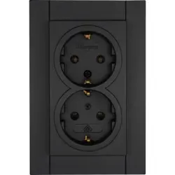 Kopp wandcontactdoos 2-voudig randaarde voor enkele inbouwdoos HK07 Athenis zwart mat (929550000)