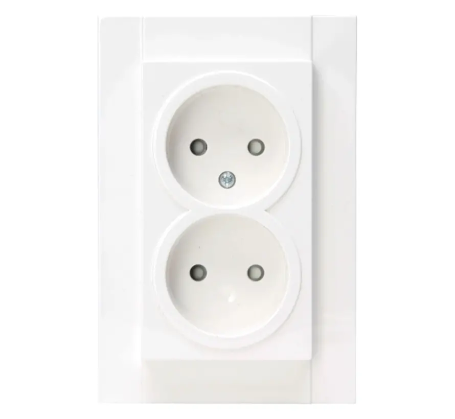 wandcontactdoos 2-voudig zonder randaarde Safety+ voor enkele inbouwdoos HK07 Athenis arctic wit glans (950013002)