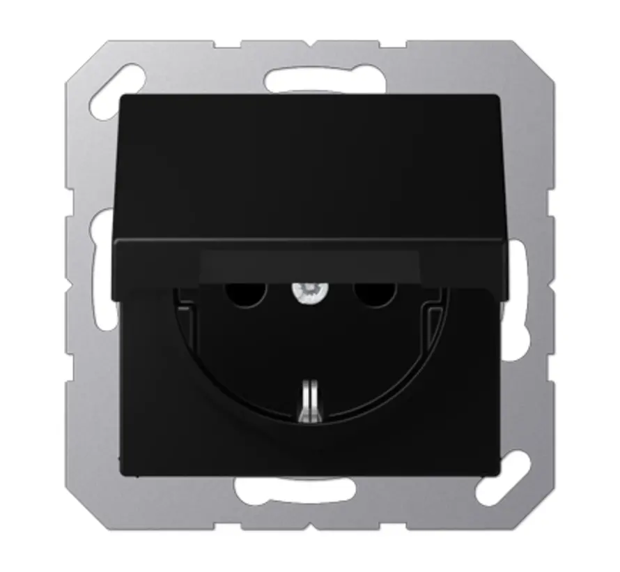 wandcontactdoos randaarde Safety+ met klapdeksel A-range grafietzwart mat (A 1520 NBFKIKL SWM)