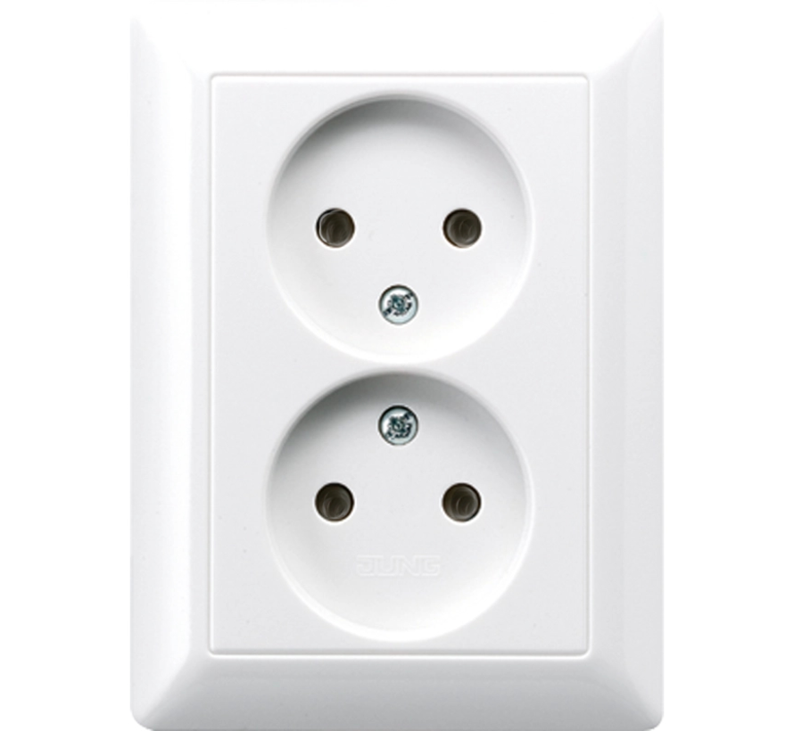 wandcontactdoos vlak zonder randaarde 2-voudig AS500 alpine wit (AS 5010 U WW)