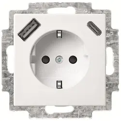 Busch-Jaeger wandcontactdoos randaarde kindveilig met USB type A en C Balance SI wit glans (20 EUCB2USBAC-914)
