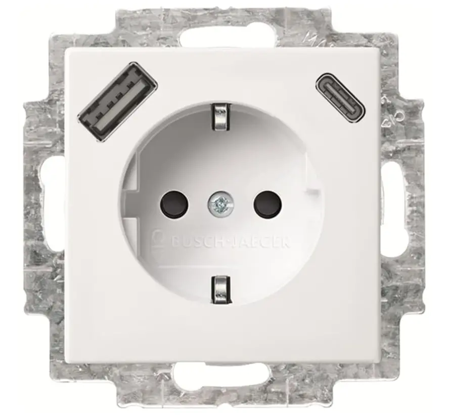 wandcontactdoos randaarde kindveilig met USB type A en C Balance SI wit glans (20 EUCB2USBAC-914)