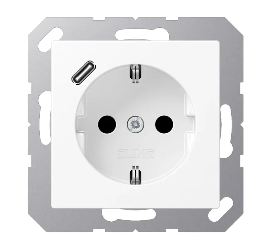 wandcontactdoos randaarde Safety+ met USB-C A-range sneeuwwit mat (A 1520-18 C WWM)