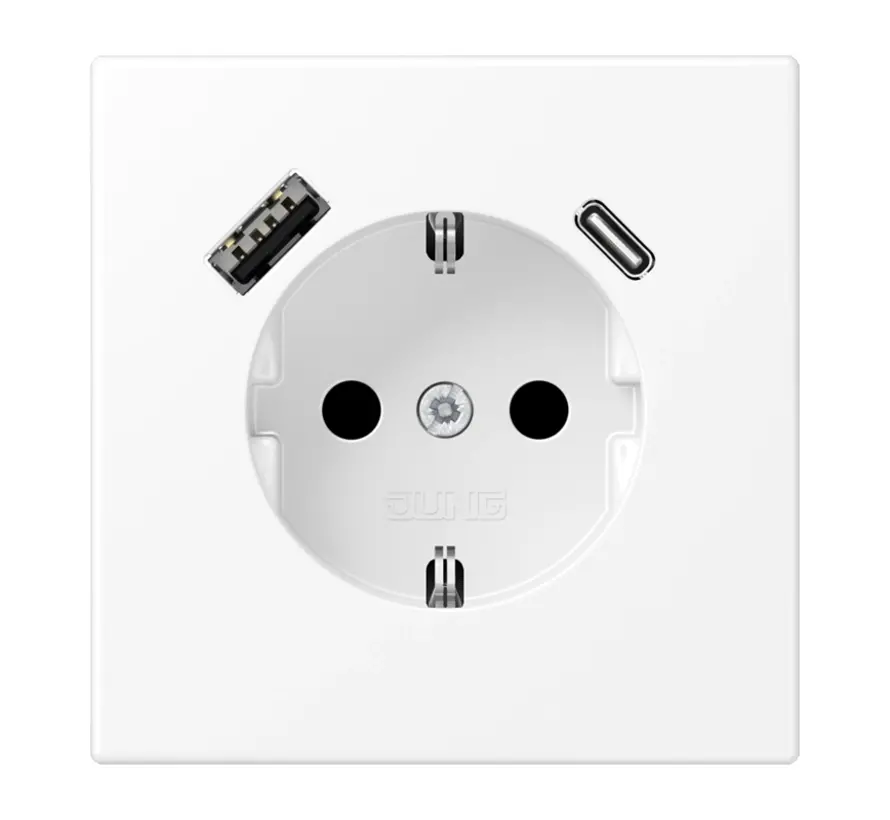 wandcontactdoos randaarde Safety+ met USB type A en C LS990 sneeuwwit mat (LS 1520-15 CA WWM)