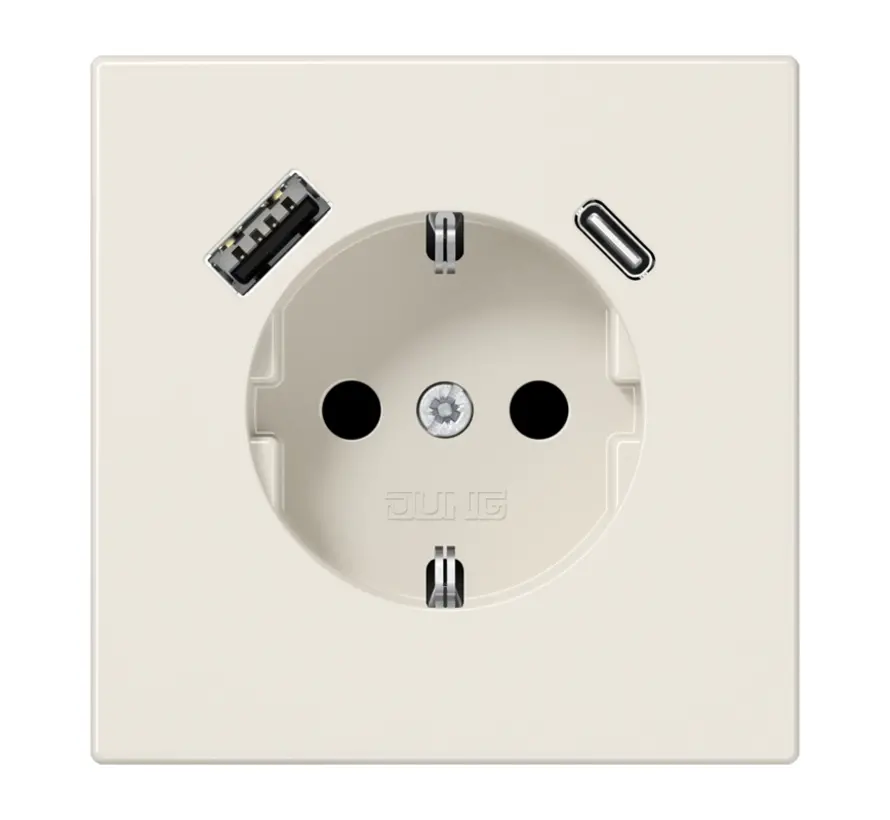 wandcontactdoos randaarde Safety+ met USB type A en C LS990 creme (LS 1520-15 CA)