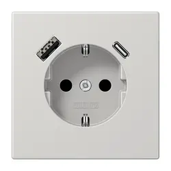 JUNG wandcontactdoos randaarde Safety+ met USB type A en C LS990 lichtgrijs (LS 1520-15 CA LG)