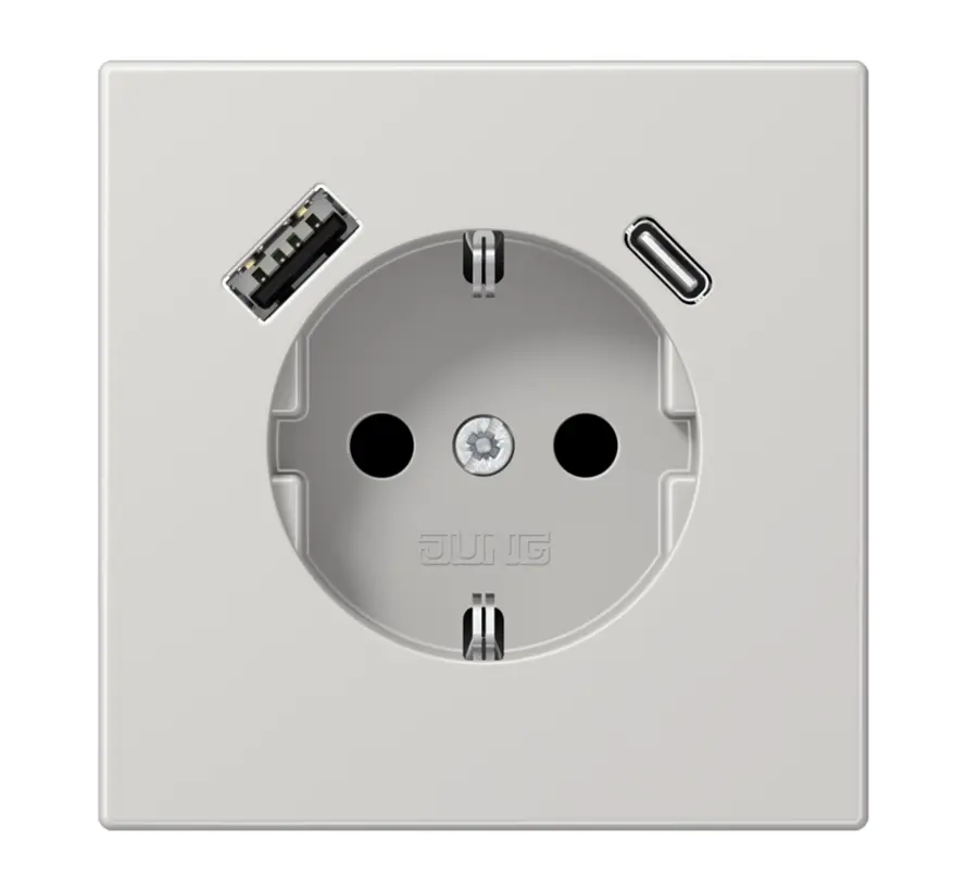 wandcontactdoos randaarde Safety+ met USB type A en C LS990 lichtgrijs (LS 1520-15 CA LG)