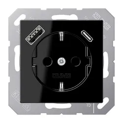 JUNG wandcontactdoos randaarde Safety+ met USB type A en C A-range zwart (A 1520-15 CA SW)