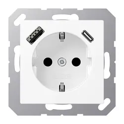 JUNG wandcontactdoos randaarde Safety+ met USB type A en C A-range sneeuwwit mat (A 1520-15 CA WWM)
