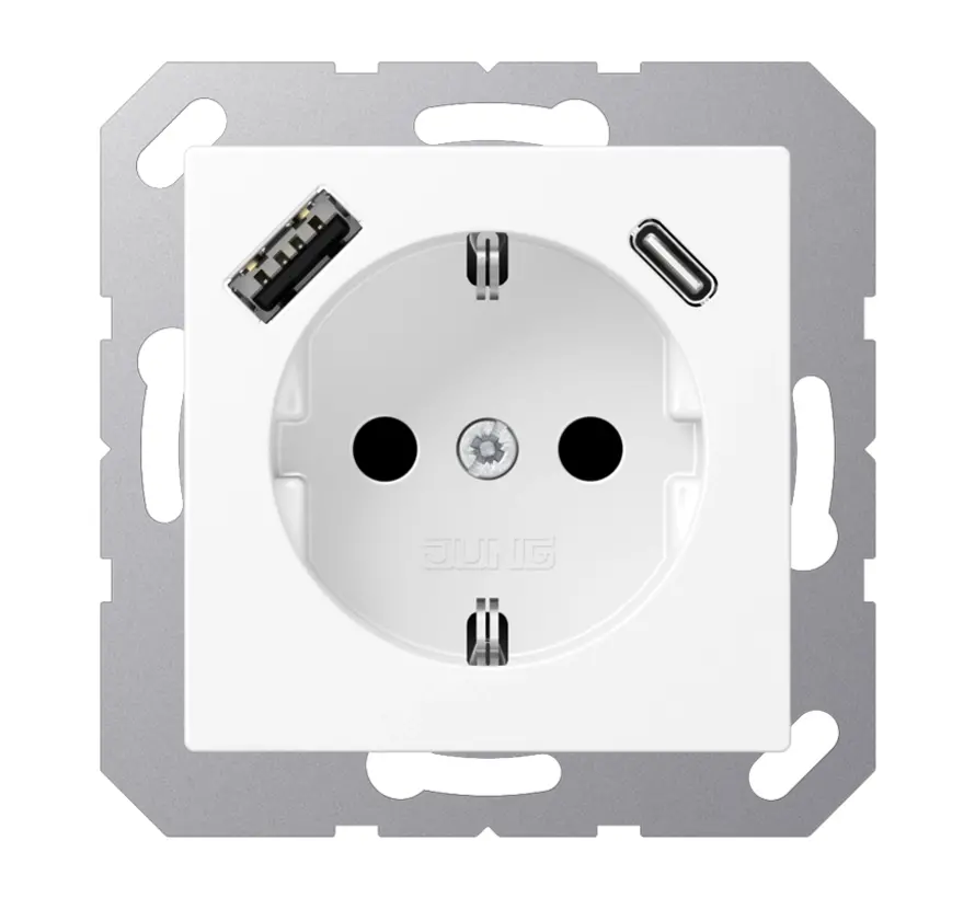 wandcontactdoos randaarde Safety+ met USB type A en C A-range sneeuwwit mat (A 1520-15 CA WWM)