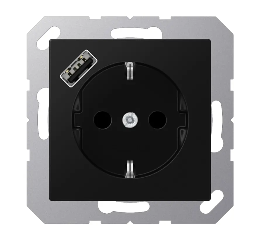 wandcontactdoos randaarde Safety+ met USB-A A-range grafietzwart mat (A 1520-18 A SWM)