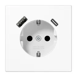 JUNG wandcontactdoos randaarde Safety+ met USB type A en C LS990 alpine wit (LS 1520-15 CA WW)