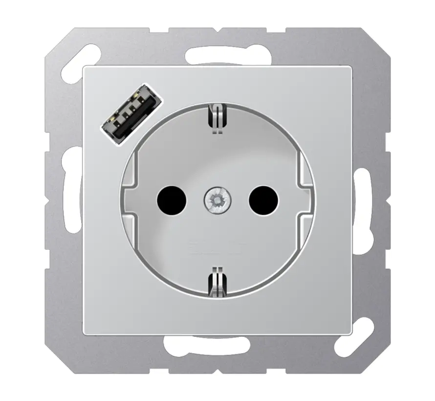 wandcontactdoos randaarde Safety+ met USB-A A-range aluminium (A 1520-18 A AL)