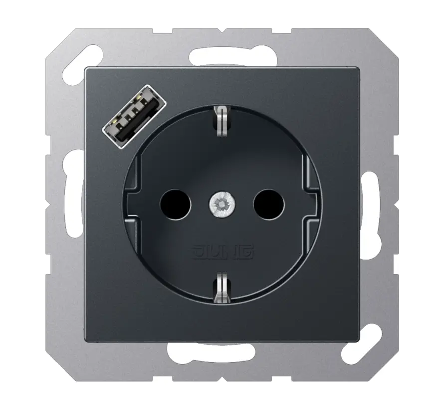 wandcontactdoos randaarde Safety+ met USB-A A-range antraciet mat (A 1520-18 A ANM)