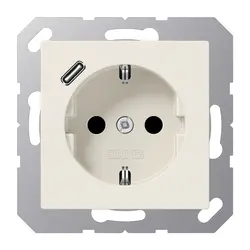 JUNG wandcontactdoos randaarde Safety+ met USB-C A-range creme (A 1520-18 C)