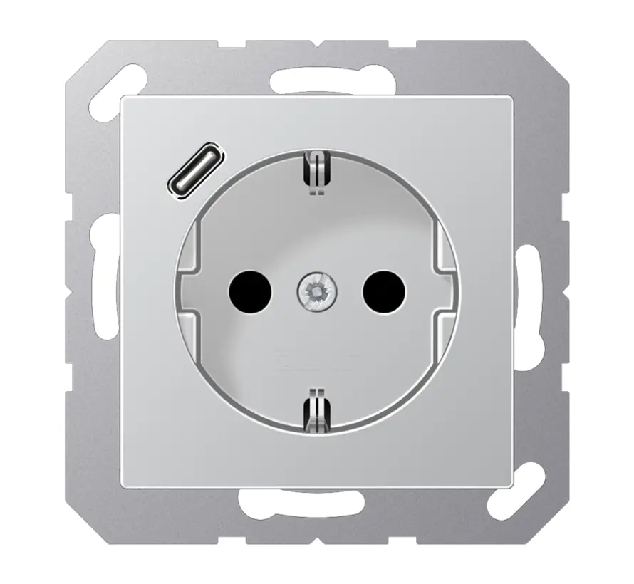 wandcontactdoos randaarde Safety+ met USB-C A-range aluminium (A 1520-18 C AL)
