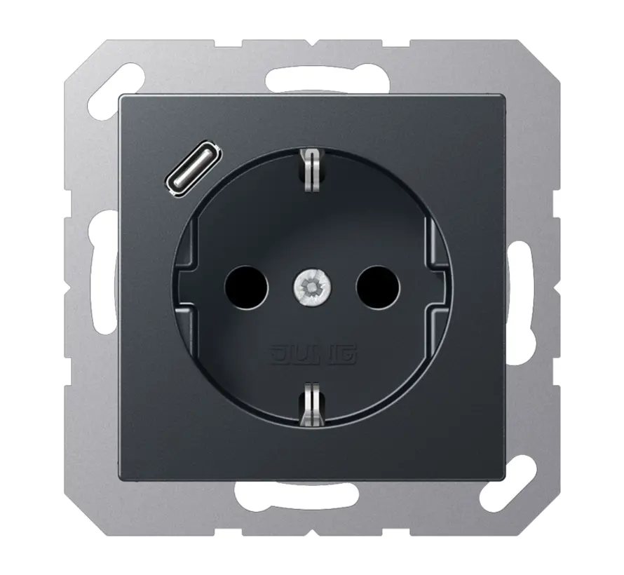 wandcontactdoos randaarde Safety+ met USB-C A-range antraciet mat (A 1520-18 C ANM)