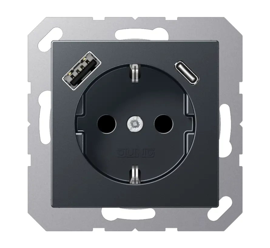 wandcontactdoos randaarde Safety+ met USB type A en C A-range antraciet mat (A 1520-15 CA ANM)