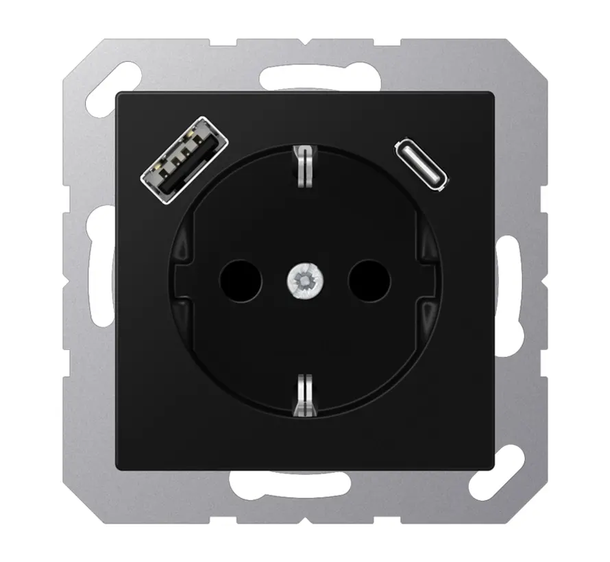 wandcontactdoos randaarde Safety+ met USB type A en C A-range grafietzwart mat (A 1520-15 CA SWM)
