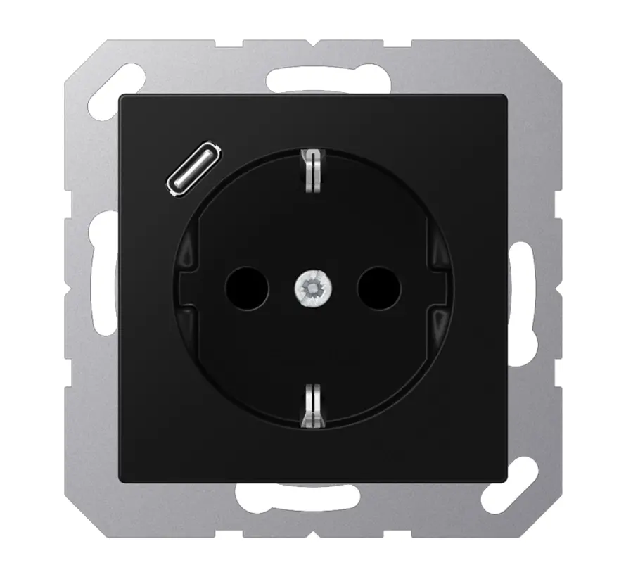 wandcontactdoos randaarde Safety+ met USB-C A-range grafietzwart mat (A 1520-18 C SWM)