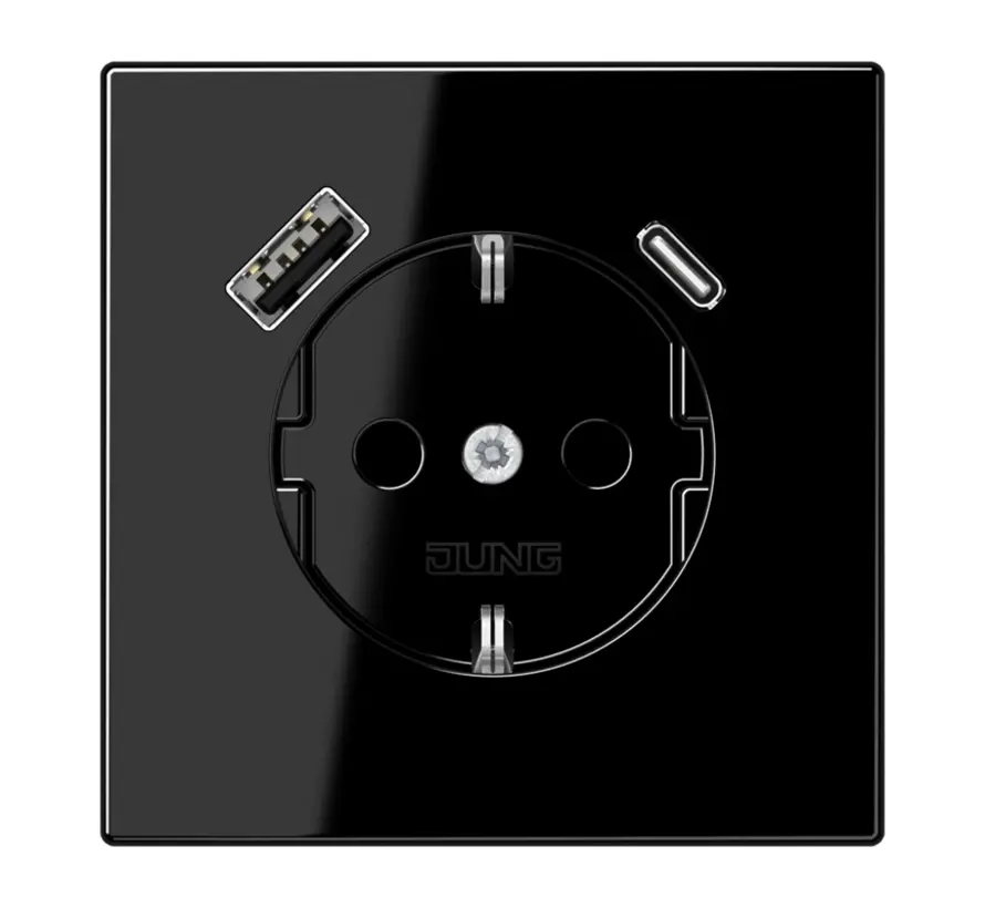 wandcontactdoos randaarde Safety+ met USB type A en C LS990 zwart (LS 1520-15 CA SW)