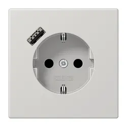 JUNG wandcontactdoos randaarde Safety+ met USB-A LS990 lichtgrijs (LS 1520-18 A LG)